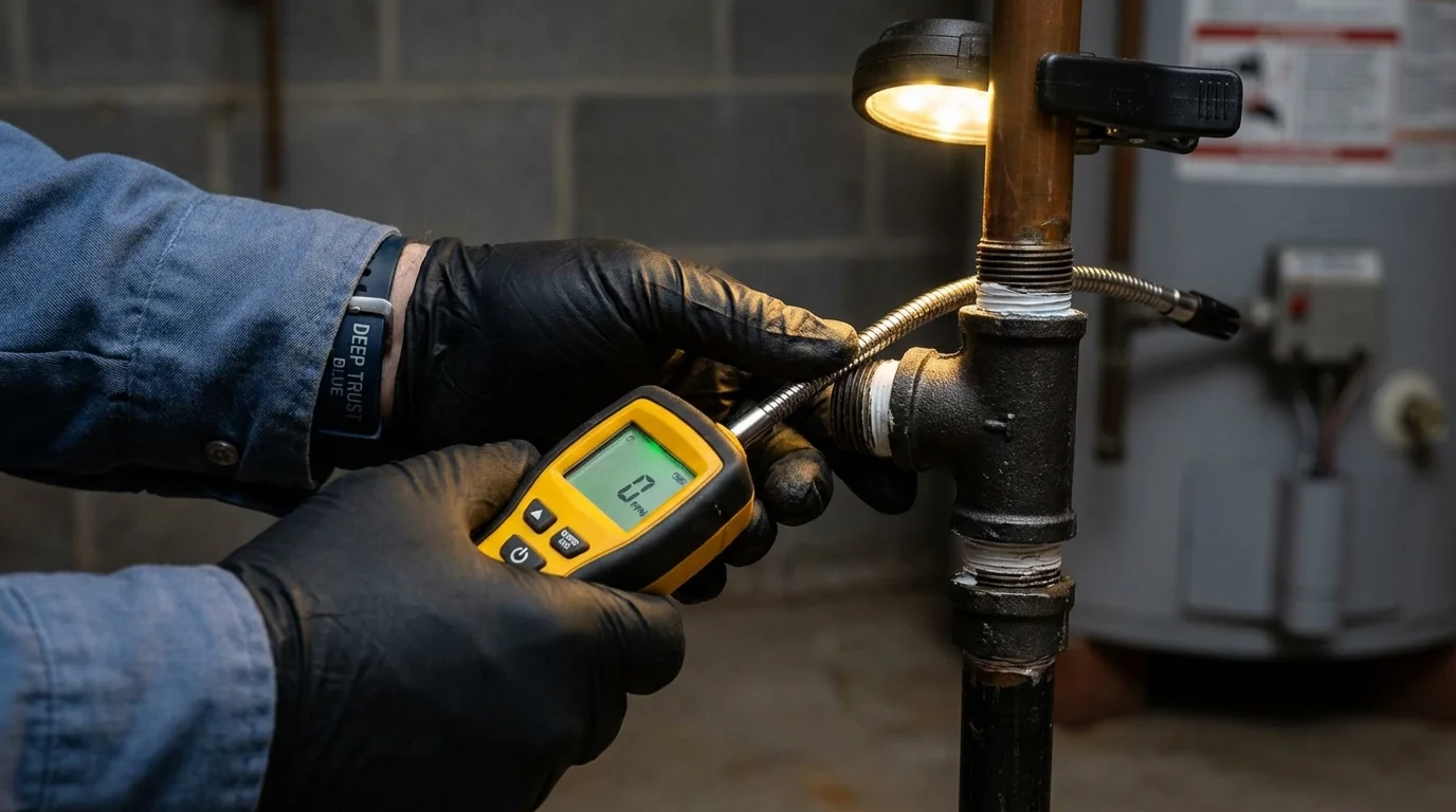 Gas leak detection with electronic sniffer by Johns Plumbing LLC in Berry Creek