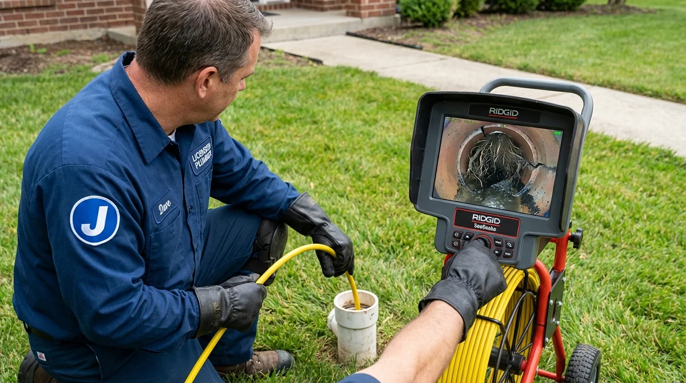 Sewer camera inspection being performed by Johns Plumbing LLC in Berry Creek