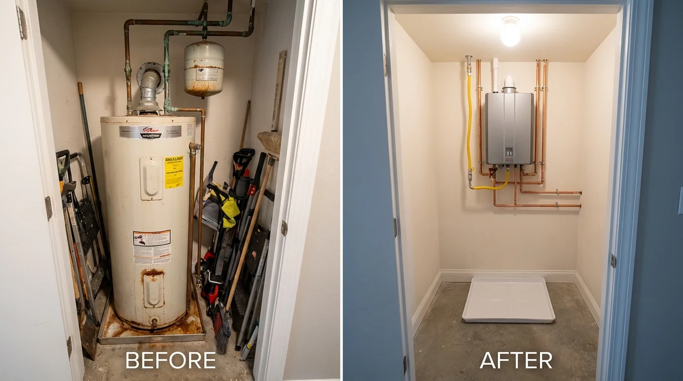 Tank water heater versus wall-mounted tankless unit comparison for Berry Creek, CA homeowners