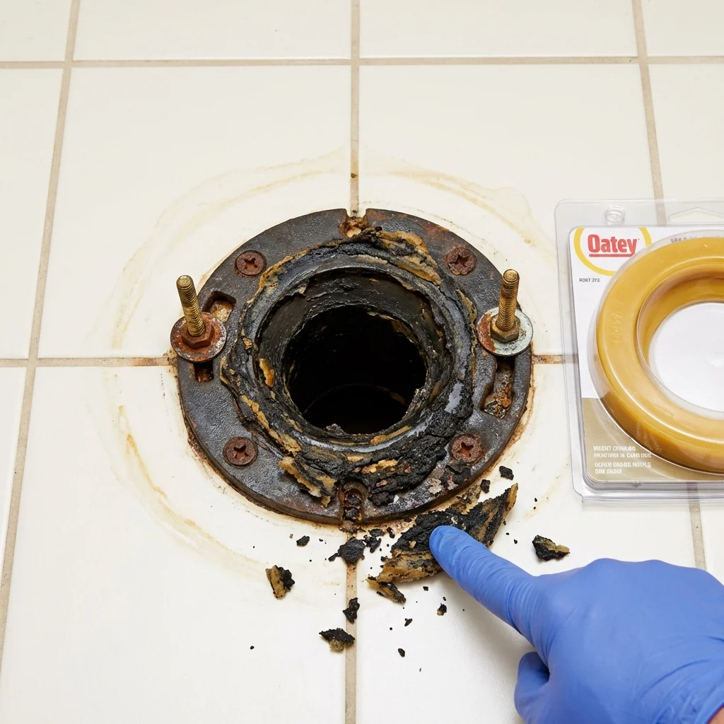 Failed wax ring showing water seepage at the base of a toilet in a Berry Creek, CA home