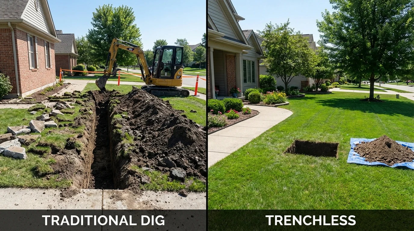 Trenchless sewer repair with minimal yard damage versus traditional excavation in Berry Creek, CA